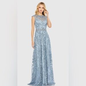 Mac Duggal Blue Embroidered Cap Sleeve A Line Gown NWT Size 12 Style #79430
